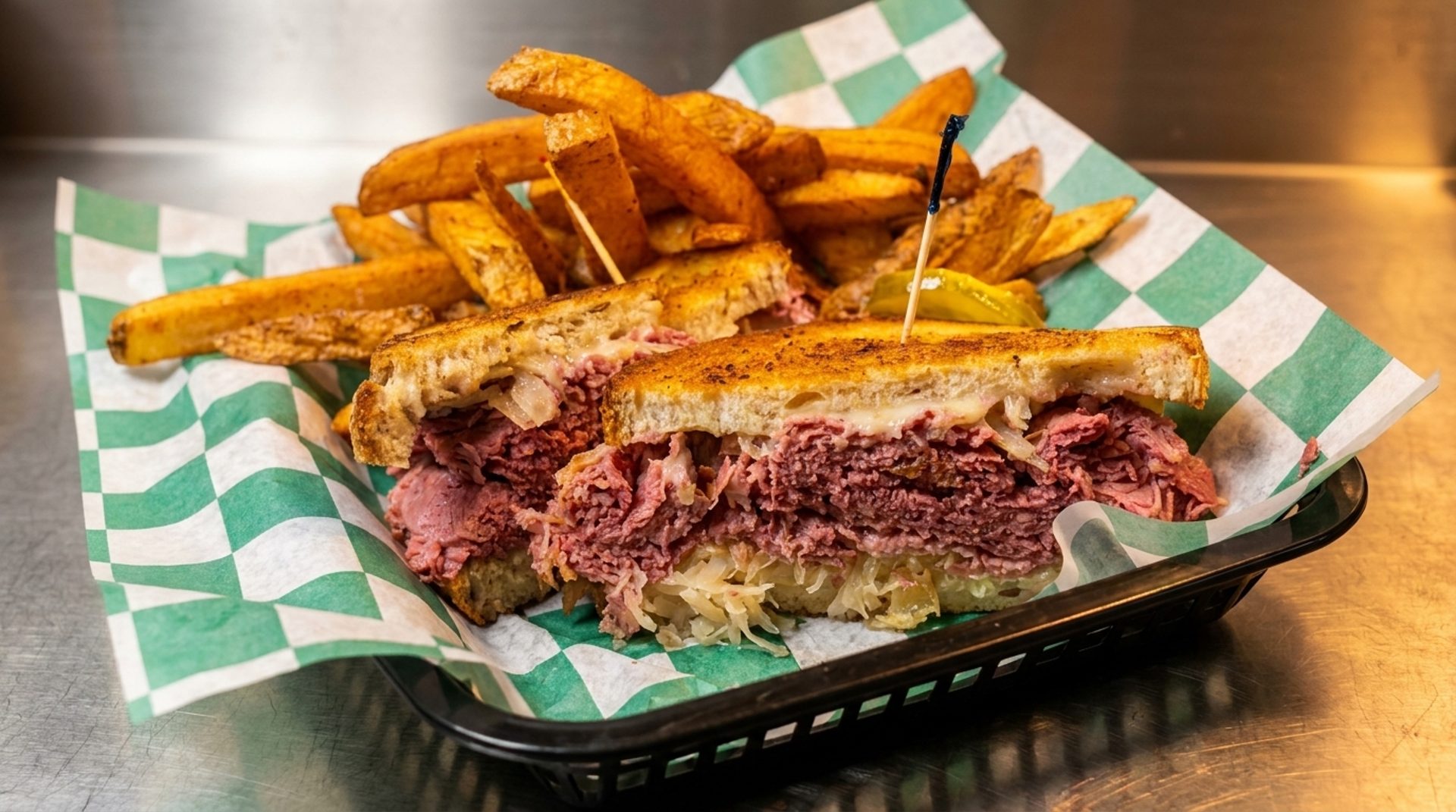 Hot sandwich and fries